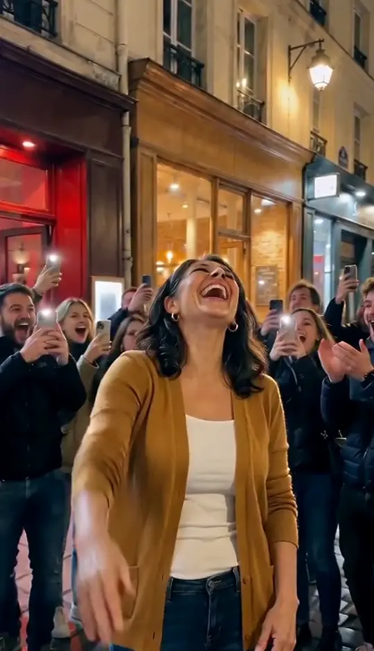A phone editor showing a Bulin 47 AI video of a mother throwing her hand up, with the sound bar at the top and a caption at the bottom