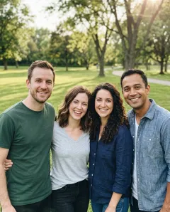 Photo to skip: four friends side by side in a park